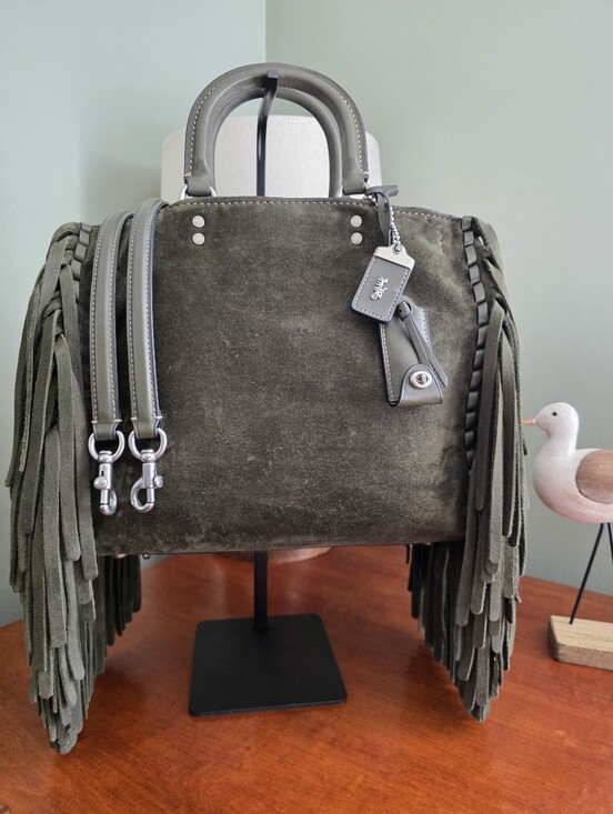 Coach Handbags - Coach 86824 Rogue 30 1941 Fern Green Cervo Suede Fringe Whipstitch Leather Bag